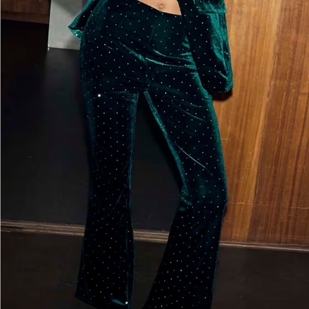 Never Fully Dressed Green Velvet Flare Pants
